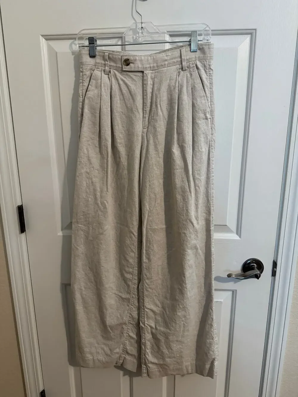 Banana Republic Linen Blend Wide Leg Pleated Trouser Pants Oatmeal Beige 4